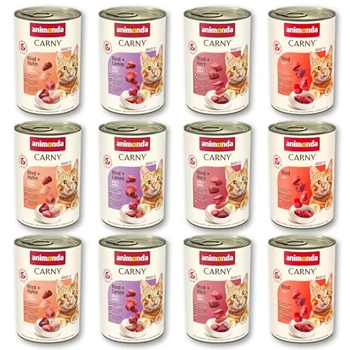 animonda Carny Adult Herzhafte Variation (12 x 400 g), Katzennassfutter für ausgewachsene Katzen, Nassfutter mit 100 % frischen, fleischlichen Zutaten, Katzenfutter ohne Getreide und Zucker