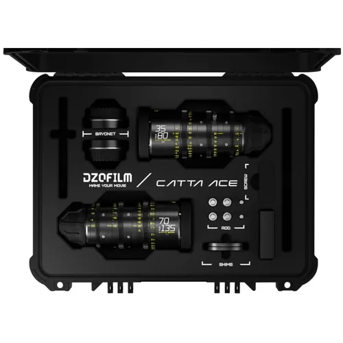 Dzofilm Catta Ace Zoom 2-Lens Kit - Objektive mit zwei hochwertigen Zoom-Objektiven (35-80/70-135 T2.9) für kreative Filmprojekte, kompatibel mit L-Mount und C-Mount Kameras.