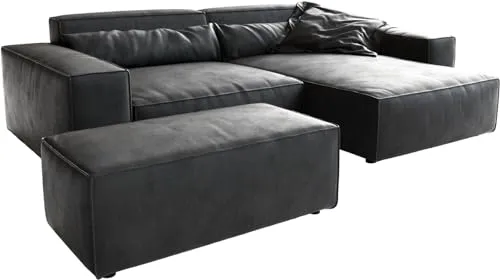 DELIFE Eckcouch Sirpio XL - Stylisches Sofa in Anthrazit - Sofagarnitur in kubischer Form aus hochwertigem Lederimitat, variabel montierbar mit 2 Rücken- und 1 Flatterkissen für ultimativen Komfort.