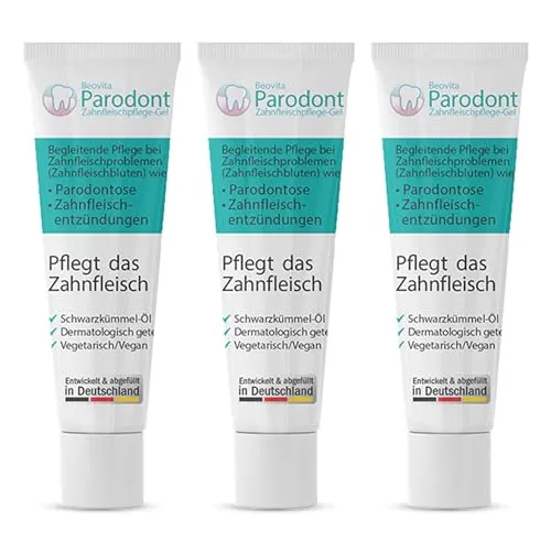 Parodont Zahnfleischpflege Gel 3 x 10ml – Antibakteriell & entzündungshemmend – Vegan, mit Schwarzkümmel, reduziert Zahnfleischbluten – Für Schwangere & Kinder geeignet – Dermatologisch getestet