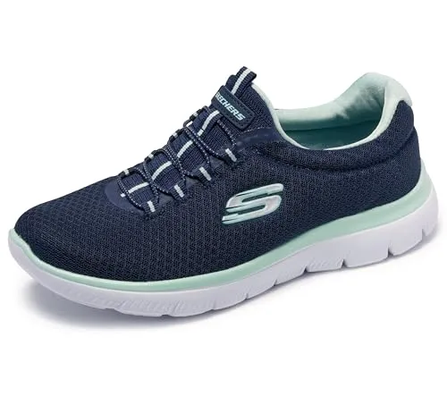 Skechers Damen Summits Sneaker - Blue Navy Pink, 37 EU - Damen-Sneaker mit bequemer, schaumstoffgepolsterter Innensohle und leichtem, flexiblen Design. Ideal für sportliche Aktivitäten und einfach zu reinigen, da waschmaschinenfest.