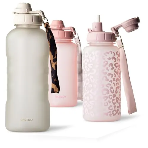 MAMEIDO Trinkflasche 2l mit Strohhalm und Zeitmarkierung - Trinkflasche 2l für optimale Hydration, BPA-frei und auslaufsicher mit praktischer Zeitmarkierung für tägliche Trinksziele. Ideal für Sport und Schule, einfach zu reinigen.