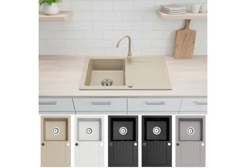 Faizee Möbel Granitspüle Athena 76x44 cm - Eckige Granitspüle in Beige, robust und stilvoll, ideal für moderne Küchen. Maße: 76x44 cm, bietet viel Platz für komfortables Arbeiten.
