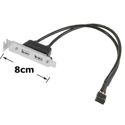I00 USB 2.0 Slotblech 8cm mit 2x USB 2.0 Buchse auf 9pin Pfostenbuchse Mainboard
