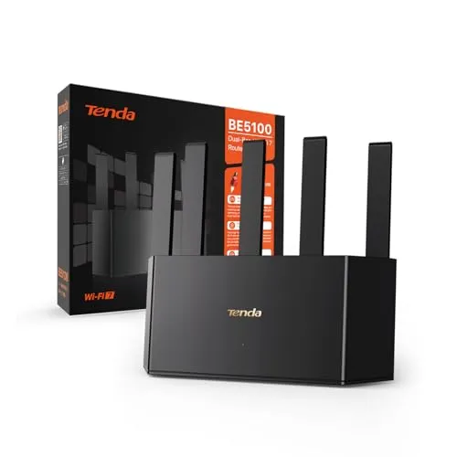 Tenda RE6L Pro Wi-Fi 7 Router (BE5100 Dual-Band 4323Mbit/s 5GHz, 688Mbit/s 2,4GHz)Vertikale Antennen, Wi-Fi+, 1x2.5Gbps+3xGigabit WAN/LAN Ports, MLO, 4K-QAM, NFC, VPN, WPA3, VR/AR Gaming/8K Streaming