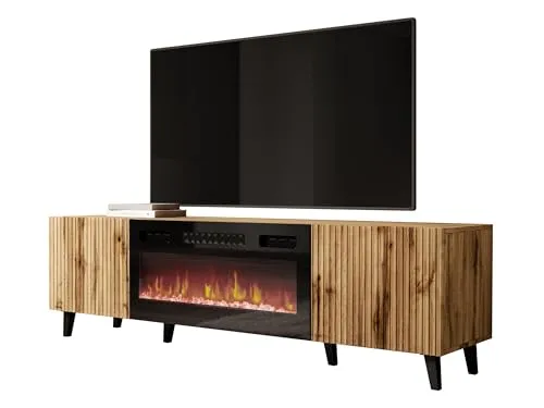 Mirjan24 TV Lowboard Vailbo 180 mit Elektrischem Kamin - TV-Halterungen mit realistischem LED-Kamin für gemütliche Abende und moderne Akzente in Ihrem Wohnzimmer.