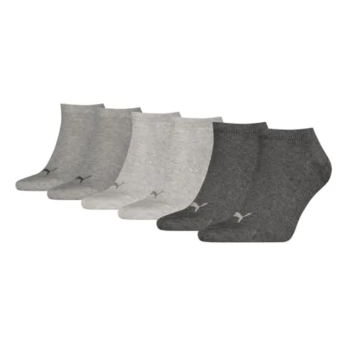 PUMA 3 Paar Unisex Herren Damen Sportsocken Kurzsocken Sneaker Socken, Farbe:Grau, Größe:35-38, Artikel:-800 anthracite/l mel grey/m mel grey