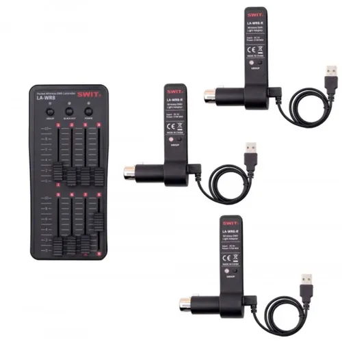 SWIT LA-WR8 Tx + 3 Rx Pocket Wireless DMX Controller Set - Licht & Bühne, ermöglicht die Fernsteuerung von DMX-Leuchten bis zu 400 m mit 8 Fadern für gleichzeitige Steuerung von bis zu 8 Leuchten.