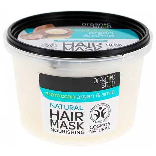 Organic Shop Argan Amla Nährende Haarmaske - Die Haarmaske mit natürlichem Arganöl und Amla regeneriert schwaches Haar und sorgt für Glanz. Ideal für die tägliche Pflege, einfach auftragen und einwirken lassen. 98% Inhaltsstoffe natürlichen Ursprungs.