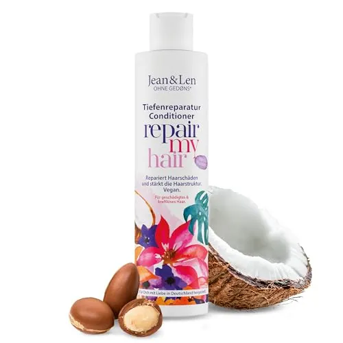 Jean & Len Repair Conditioner Kokos & Macadamia - Haarspülungen & Conditioner für geschädigtes Haar, repariert Haarschäden und verleiht Geschmeidigkeit mit einem sanften Kokos-Duft – 100% vegan, ohne Parabene & Silikone.