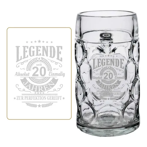 Luxentu ISAR Maßkrug 1,0 l - Einzigartige Gravur zur Feier von 20 Jahren - Exklusiver gravierter Maßkrug mit Henkel und individueller Lasergravur. Perfekt für besondere Anlässe und als persönliches Geschenk. Spülmaschinenfest, 1,0 Liter Inhalt, einzigartiges Design für unvergessliche Momente.