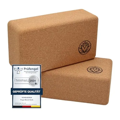 VonBueren Yogablock aus Kork - Stabilität für jede Yoga-Praxis - Sportmatten: Die robusten Yogablöcke aus Naturkork bieten Stabilität und Komfort für Einsteiger und Fortgeschrittene, ideal für Zuhause oder im Studio.