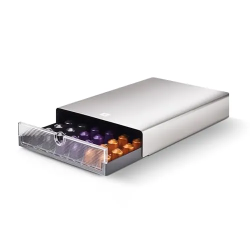 NESPRESSO Drawer Dispenser Kapselbehälter aus Edelstahl - Schubladen für Kaffeekapseln mit elegantem Design, fasst bis zu 60 Kapseln und sorgt für eine stilvolle Kaffee-Ecke in Ihrer Küche.