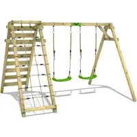 FATMOOSE Doppelschaukel JollyJungle - Witterungsbeständiges Schaukelgestell mit Kletterleiter - Spielplätze – Extrem witterungsbeständige Doppelschaukel mit Kletteranbau und 10 Jahren Garantie, perfekt für stundenlangen Spielspaß im Freien.