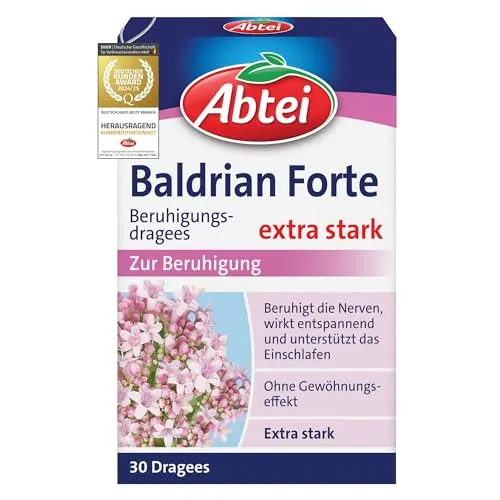 Abtei Baldrian Forte - Baldriantabletten - zur Beruhigung, bei Schlaf- und Einschlafstörungen - pflanzlich - hochdosiert - ohne Gewöhnungseffekt - 30 Dragees