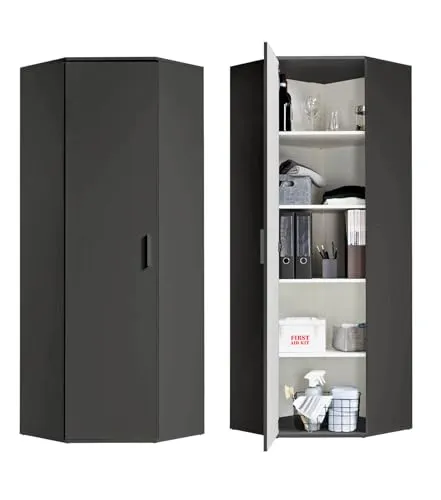 mokebo® Eckschrank 'Der Lange' in Anthrazit-Schwarz - Vielseitiger Aktenschrank für optimale Raumnutzung! Mit 4 verstellbaren Einlegeböden, ideal für Flur oder Büro. 100% klimaneutral produziert und einfach zu montieren.