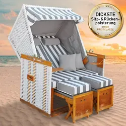 BRAST Norderney Deluxe Strandkorb für 2 Personen - Strandkorb für 2 Personen, verstellbare Rückenlehne bis 170°, inklusive praktischen Ablagetischen und wetterbeständigem Polyrattan für optimalen Komfort im Freien.