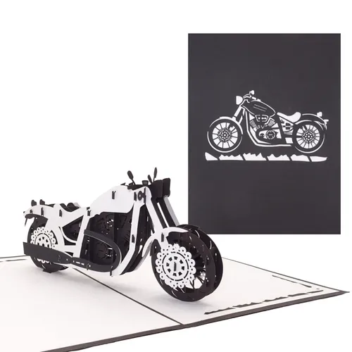 Pop Up Karte "Motorrad - schwarz" 3D Geburtstagskarte, Biker Geschenkidee