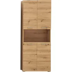 Hochschrank INOSIGN "Avena, Badezimmerschrank, Küchenschrank", braun (asteichefarben), B:73cm H:190cm T:31cm, Schränke, Badezimmerhochschrank mit offenem Fach, 4 Türen und 4 Einlegeböden