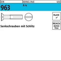 Reyher Senkschrauben DIN 963 A 4 M 8 x 40 (100 Stück) - Schrauben aus rostfreiem Edelstahl, ideal für langlebige Verbindungen in feuchten Umgebungen, Made in Germany.