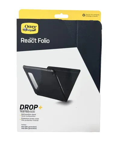 React Folio für Apple iPad 8th/9th gen - Schwarz - Ultraslim Flip-Hülle für 10.2-inch iPad (7., 8. und 9. Generation), schützt vor Kratzern und Stößen.