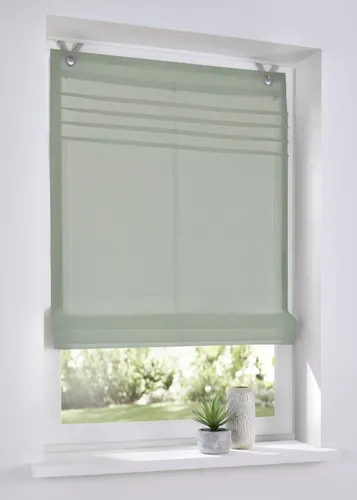 Kutti Ösenrollo Kessy Biese Salbei 100x140 cm - halbtransparentes Raffrollo ohne Bohren - Praktisches Ösenrollo für einfache Montage ohne Bohren. Der lichtdurchlässige Stoff sorgt für eine angenehme Atmosphäre in jedem Raum. Inklusive Zubehör für eine schnelle Installation – ideal für Wohn- und Arbeitsbereiche.