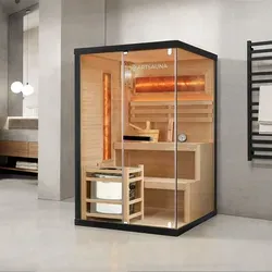Indoor Sauna Vantaa 120 - Salzstein, 120x120cm für 2 Personen, mit leistungsstarkem 3,5 kW Harvia Saunaofen