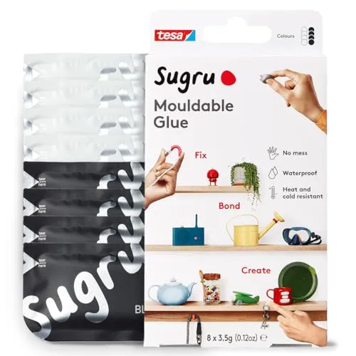 Sugru by tesa - Formbarer Allzweckkleber, 8er-Pack, 8 x 3,5 g, Schwarz & Weiß - vielseitige Klebeknete - zum Dekorieren, Kleben, Reparieren und für kreative DIY-Anwendungen