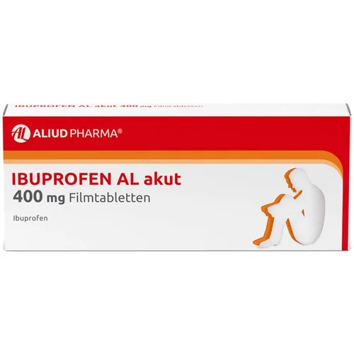 Ibuprofen AL akut 400mg - Arzneimittel zur schnellen Linderung von leichten bis mäßig starken Schmerzen und Fieber. Bewährter Wirkstoff mit schmerzlindernden und entzündungshemmenden Eigenschaften, ideal für Kopfschmerzen, Zahnschmerzen und Regelschmerzen.