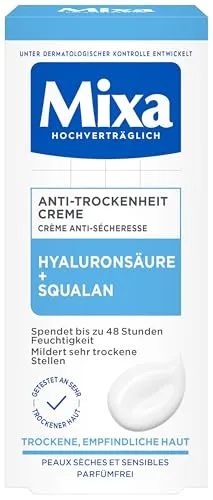Mixa Anti-Trockenheit Creme Gesichtscreme 50 ml - Tagescreme für trockene, empfindliche Haut mit Hyaluronsäure und Squalan, die bis zu 48 Stunden intensiv Feuchtigkeit spendet und Spannungsgefühlen entgegenwirkt.