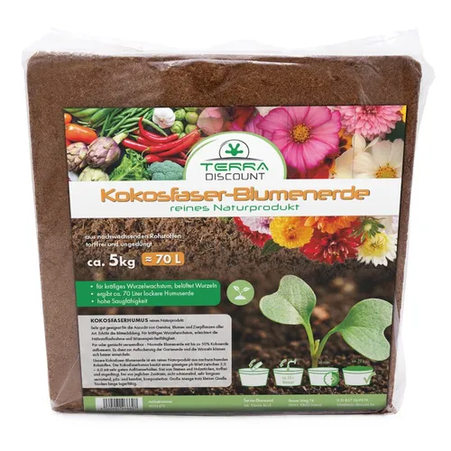 Terra Discount Kokosfaserhumus *Blumenerde* 1x ca. 5Kg (ergibt ca. 70 Liter)