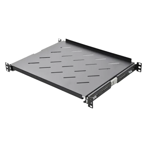 Koscom Connect Fachboden ausziehbar für Netzwerkschrank 19 Zoll I Server Rack Ablagefach 483 x 350 x 45 mm I Ausziehboden zum Festeinbau ab 450 mm Tiefe I Lochblech schwarz I Hohe Traglast