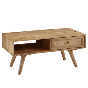 Wohnling Couchtisch WL6.160 – Rechteckig aus Mango Massivholz mit Schublade - Eleganter Couchtisch aus robustem Mango Massivholz, bietet praktische Schublade für zusätzlichen Stauraum. Ideal für ein stilvolles Wohnzimmer.