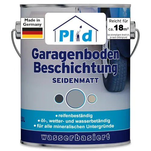 plid Bodenversiegelung Garagenbodenbeschichtung - Hochdeckende Bodenfarbe für Garagen, öl- und dieselbeständig, ideal für Innen- und Außenbereiche. Ergiebigkeit von 7 m² pro Liter, schnelltrocknend und made in Germany.