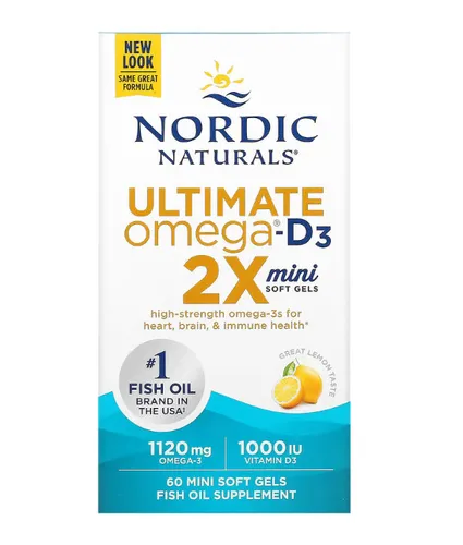 Nordic Naturals Ultimatives Omega 2 x mit Vitamin D3 - Vitamine & Mineralien, All-In-One Produkt mit wertvollem Omega-3 und Vitamin D3 für optimale Gesundheit in praktischen Mini-Softgels.