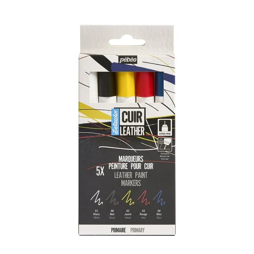 Pebeo Setacolor Leder Marker Textilfarbe Primäre Farben Set 5pc