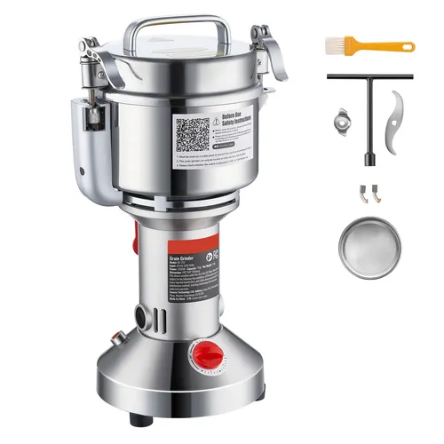VEVOR Elektrische Getreidemühle 750 g 2000 W - Hochgeschwindigkeits-Gewürzmühle mit 28.000 U/min für superfeines Mahlen von Getreide, Gewürzen und Kaffee. Langlebiger Edelstahl und doppeltes Sicherheitsdesign für sicheren Betrieb.