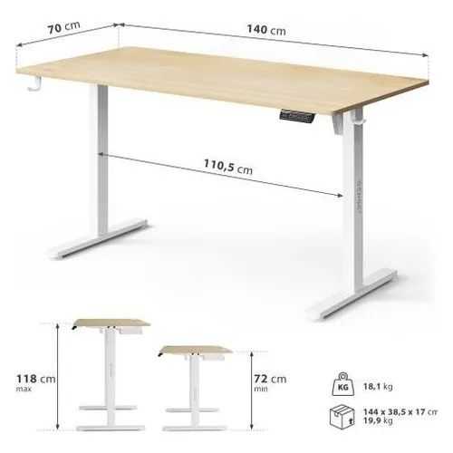 SENSE7 Nojo Light Elektrischer Schreibtisch 140x70cm – Ergonomisch und modern - Erleben Sie ergonomisches Arbeiten mit unserem elektrischen Schreibtisch, der sich stufenlos von 72 bis 118 cm höhenverstellen lässt. Ideal für ein komfortables Homeoffice mit flüsterleisem Motor und 70 kg Traglast.