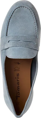 Tamaris Damen Loafer Flach Leder Blau, Größe 39 EU - Elegante Slipper aus feinem Leder mit 1,5 cm Blockabsatz. Ideal für Komfort und schnellen Einstieg dank verschlusslosem Design. TOUCH-IT-Technologie passt sich perfekt an deine Fußform an.