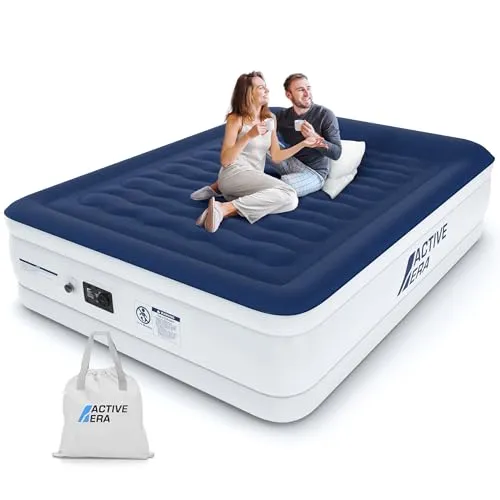 Active Era Luxus Luftbett für 2 Personen - Selbstaufblasende Luftmatratze mit eingebauter Pumpe und integriertem Kissen für optimalen Liegekomfort – ideal als Gästebett oder beim Camping (203 x 152 x 56cm).