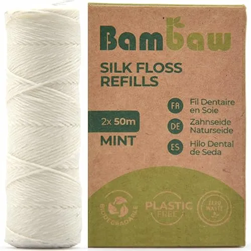 Bambaw Zahnseide Biologische, abbaubare Gewachszahnseide 2x50m lang | Nachhaltig | Dental Floss