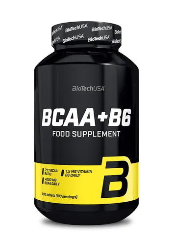 BioTech USA BCAA + B6, 200 Tabletten Dose - Protein Shakes & Muskelaufbau, unterstützt Muskelzuwachs und Regeneration mit einer Kombination aus BCAAs und Vitamin B6, glutenfrei und ideal für Sportler.