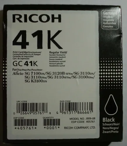 Ricoh Gel Cartridge 405761 GC-41K schwarz OEM - Originaltoner für bis zu 2.500 Seiten, hohe Druckqualität für Büros und private Nutzung