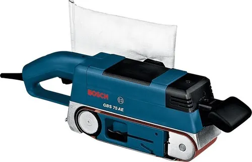 Bosch Professional Bandschleifer GBS 75 AE - 750 Watt - Schleifmaschinen für vielseitige Anwendungen: Entfernen, Planschleifen und Glätten auf Holz, Kunststoff und Metall mit optimierten Ergebnissen dank grafitbeschichteter Schleifplatte.
