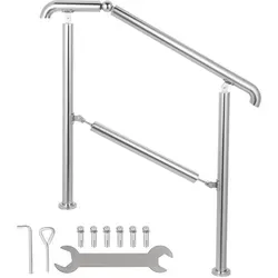 VEVOR Treppengeländer 3 Stufen - Einstellbares Edelstahlgeländer für 2 bis 3 Stufen, bis 200 kg Tragfähigkeit, ideal für sichere Eingänge innen und außen.
