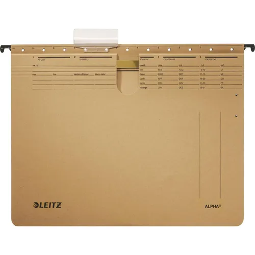 LEITZ Hängehefter ALPHA® 1914 - 25 Stück - Diverse, stabile und flexible Hängehefter aus Recycling-Karton, ideal für DIN A4 Unterlagen mit einrastbaren Vollsichtreitern für einfache Beschriftung.
