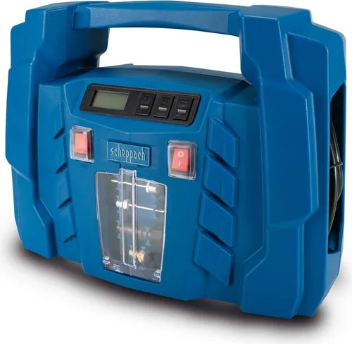 Scheppach Kompressor Airforce 5 - Tragbarer Kofferkompressor mit digitaler Anzeige, 12V/230V Anschluss und 8bar Arbeitsdruck für Reifenfüllung und mehr