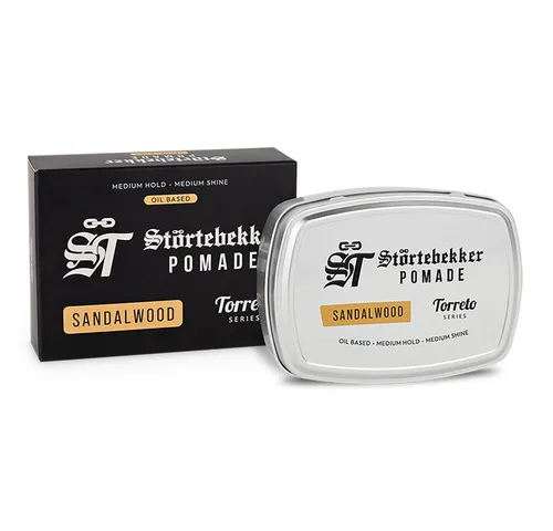 Störtebekker® Premium Pomade Ölbasiert Sandelholz - Herren Haarstyling - Styling-Pomade mit mittlerem Halt und Glanz, entwickelt mit Barbieren für perfekten Look und Pflege, ideal für alle Haartypen.