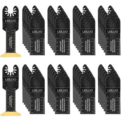 LEILUO 50 Stück Multitool Sägeblätter Set Extra-Lang Titan Oszillierende Sägeblätter für Holz Nägel Gipskarton Universelles Oszillierendes Werkzeug Zubehör Passend für DeWalt Makita nd mehr
