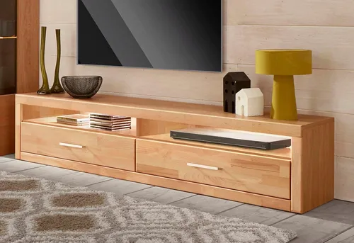 Home affaire Lowboard Ribe, Breite 180 cm - TV-Halterung im Landhausstil, aus teilmassivem Kernbuche-Holz, pflegeleichte Oberfläche und dekorative Rahmenoptik für stilvolles Wohnen.